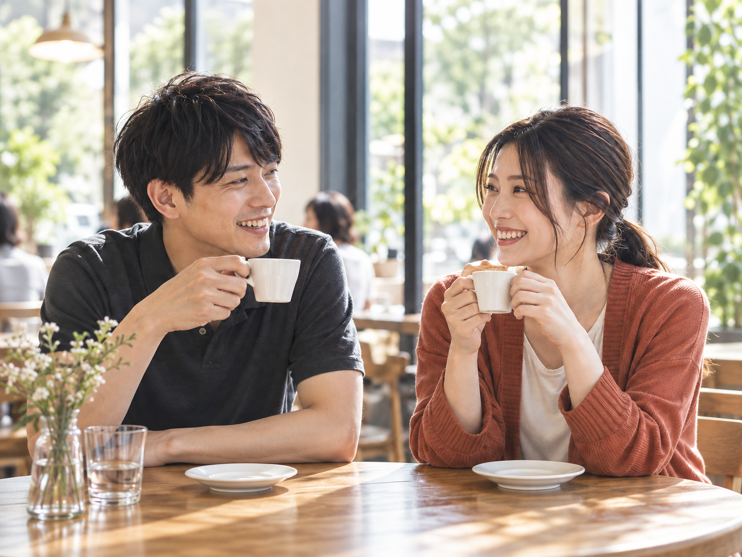 カフェで話す男女
